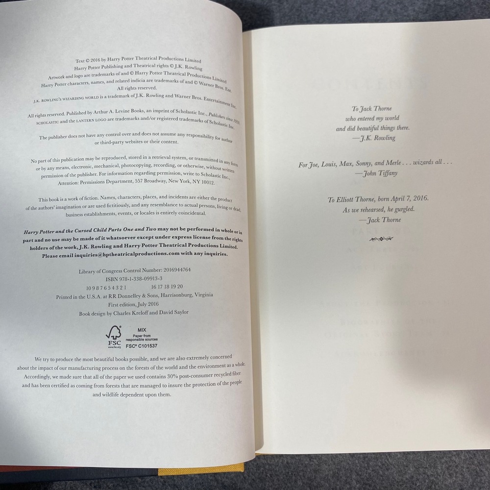 Harry Potter and the‎ Cursed Child Book Hardcover 1st Edition No Dust Jacket EUC - Picture 7 of 7